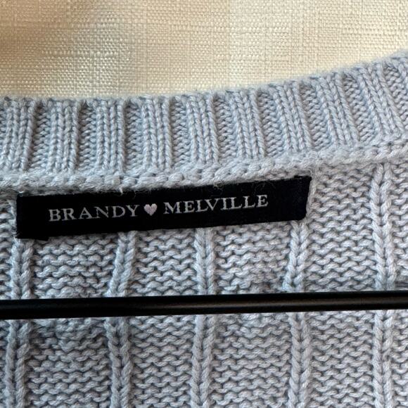 BRANDY MELVILLE V-neck Cable Knit Cardigan Lt Blue Size M Preppy Capsule Classic - Picture 3 of 11